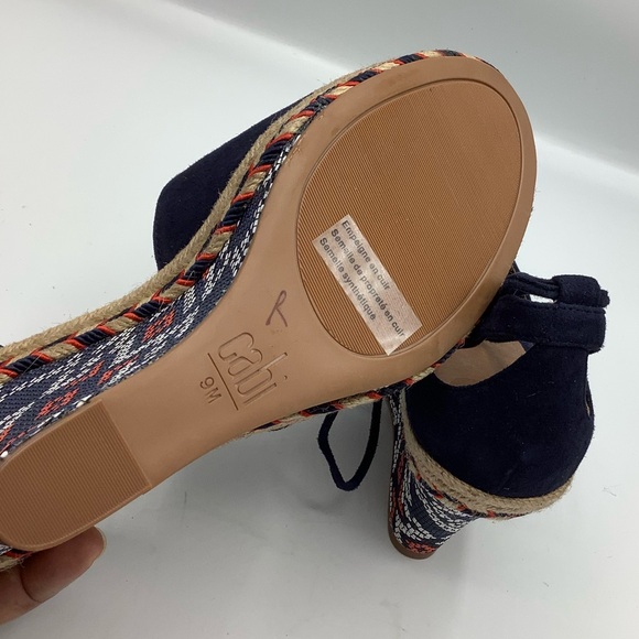 Cabi Isla Navy Suede Wedge Espadrille Boho Sandals - Picture 4 of 5